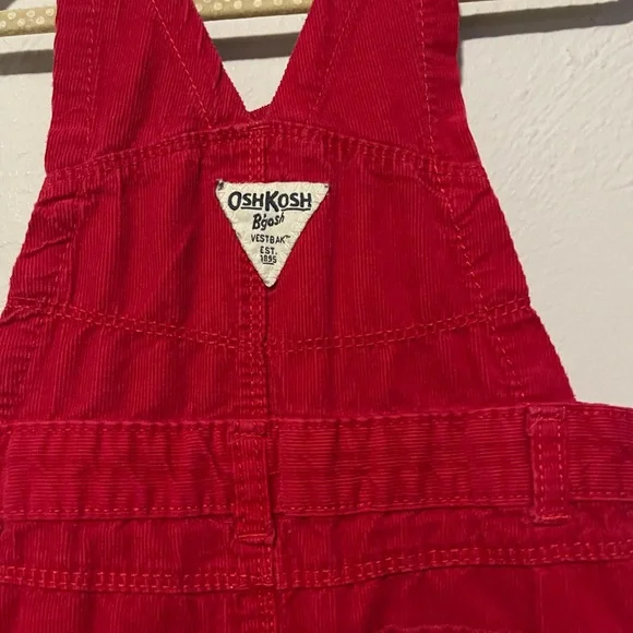 OshKosh B'gosh Vibrant Red Overalls with White Bow Accent - Picture 6 of 7